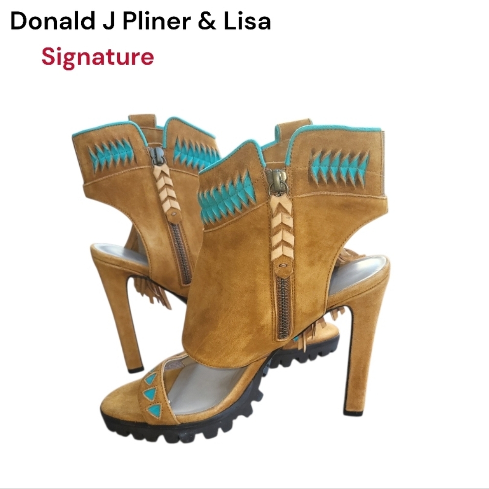 Rare Donald Pliner Lisa Signature Inux Boho Bohemian Native Fringe Stiletto 8 - Picture 6 of 14